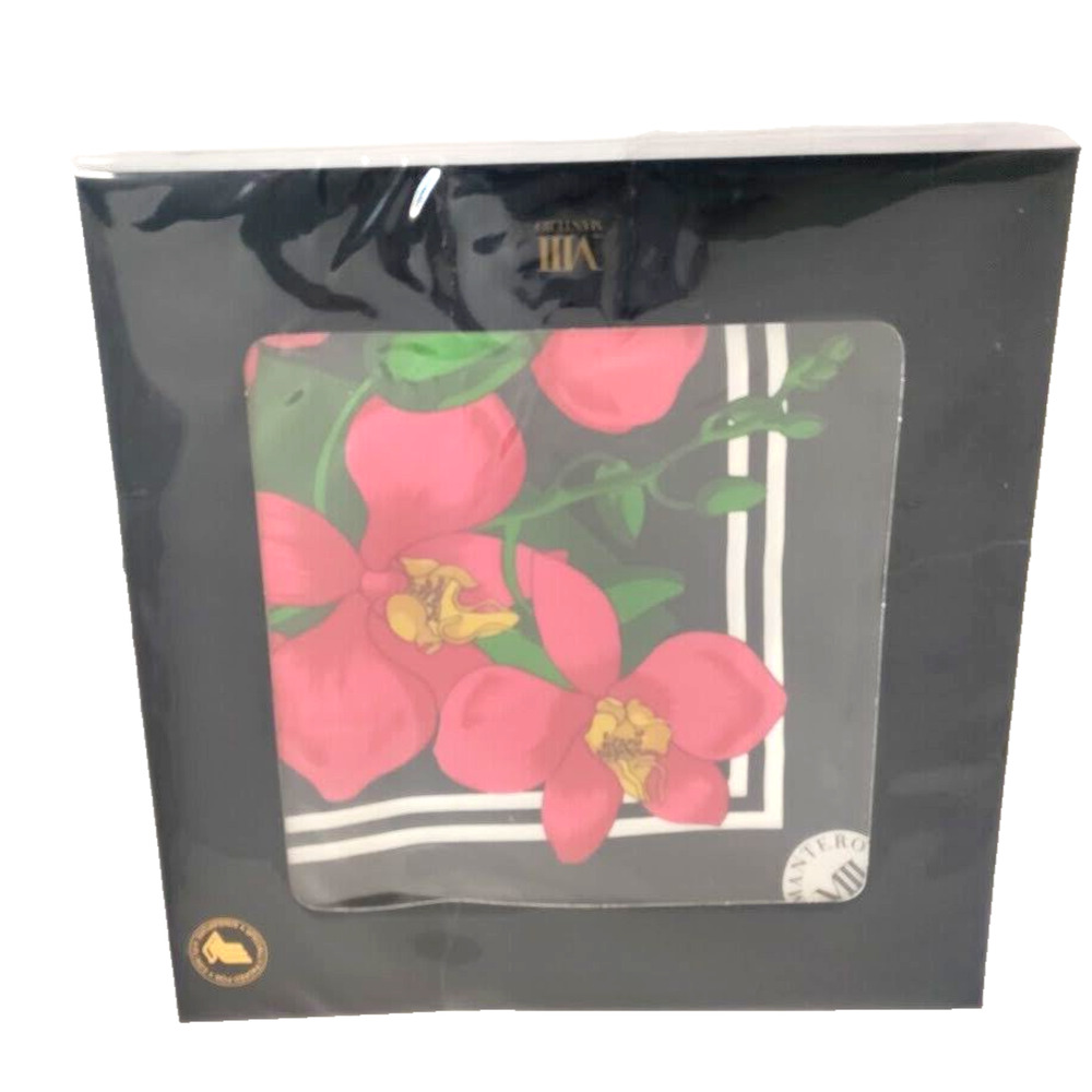 Mantero VIII Collection Silk Scarf Made In Italy Floral Black - New in Package